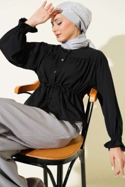 Belted Ankle-Elastic Short Shirt Black