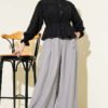 Belted Ankle-Elastic Short Shirt Black wholesale shirt view 2 - Hicabistan Turkey factory