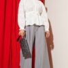 Belted Tunic with Floral Embroidery Shirt Ecru all'ingrosso shirt view 2 - Hicabistan fabbrica Turchia