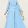 Belted Buttoned Tree Bark Dress Blue