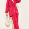 Belted Leopard Jacquard Two-Piece Set Burgundy
