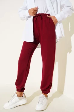 Waist and Ankle Elastic Jogger Pants Burgundy