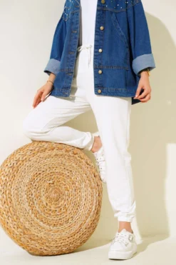 Waist and Ankle Elastic Jogger Pants Ecru