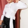 Short Shirt with Belted Detail White