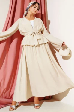 Belted Skirt Two-Piece Set Beige
