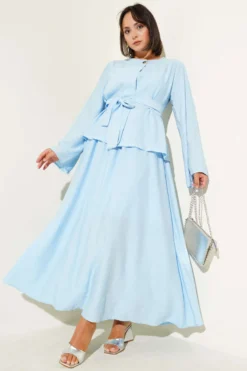 Belted Skirt Two-Piece Set Blue