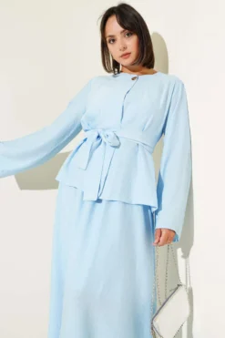 Alternative view of Belted Skirt Two-Piece Set Blue