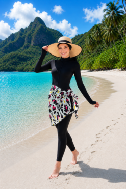 Tie-Waist Printed Short Pareo Ecru