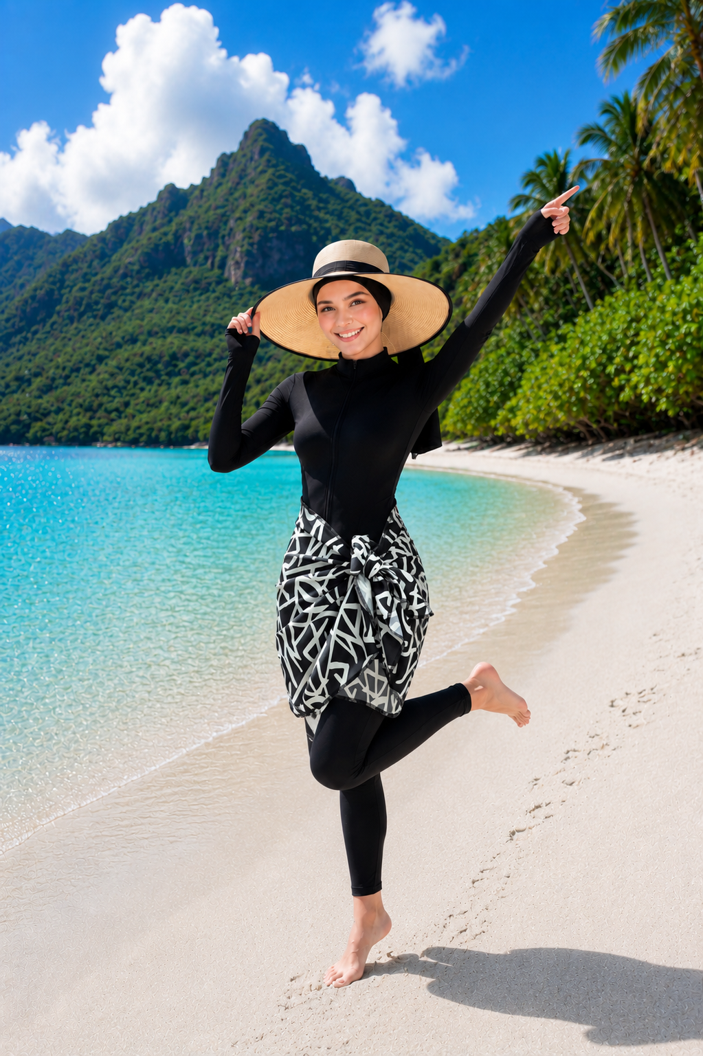 Tie-Waist Printed Short Pareo White wholesale burkini - Hicabistan Turkey factory