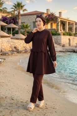 Ruffled Waist Three-Piece Swimsuit Set Plum