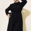 Belted Tunnel Tie Long Tunic Black