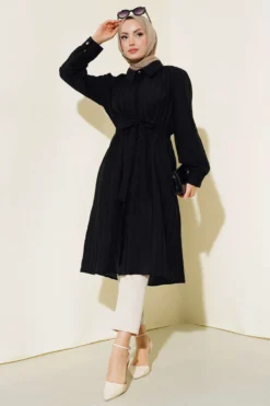 Alternative view of Belted Tunnel Tie Long Tunic Black