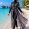 Adjustable Waist Printed Chiffon Long Pareo Burgundy
