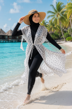 Adjustable Waist Printed Chiffon Long Pareo Ecru