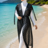 Adjustable Waist Printed Chiffon Long Pareo Black wholesale burkini view 2 - Hicabistan Turkey factory