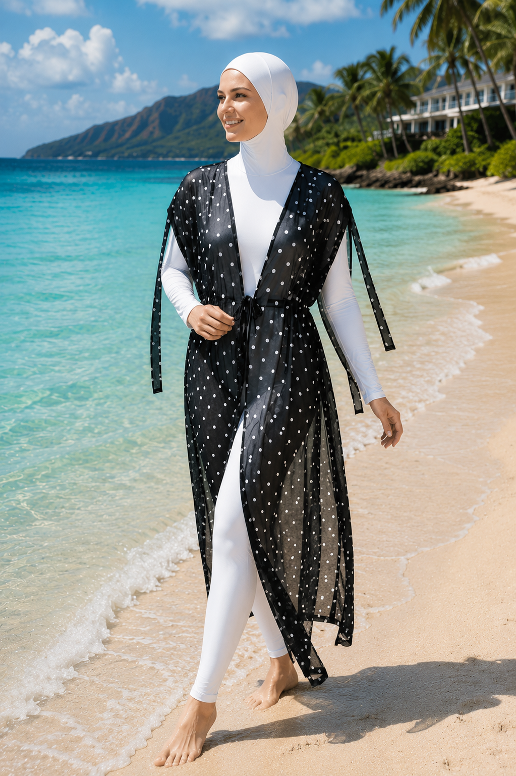 Adjustable Waist Printed Chiffon Long Pareo Black wholesale burkini view 2 - Hicabistan Turkey factory