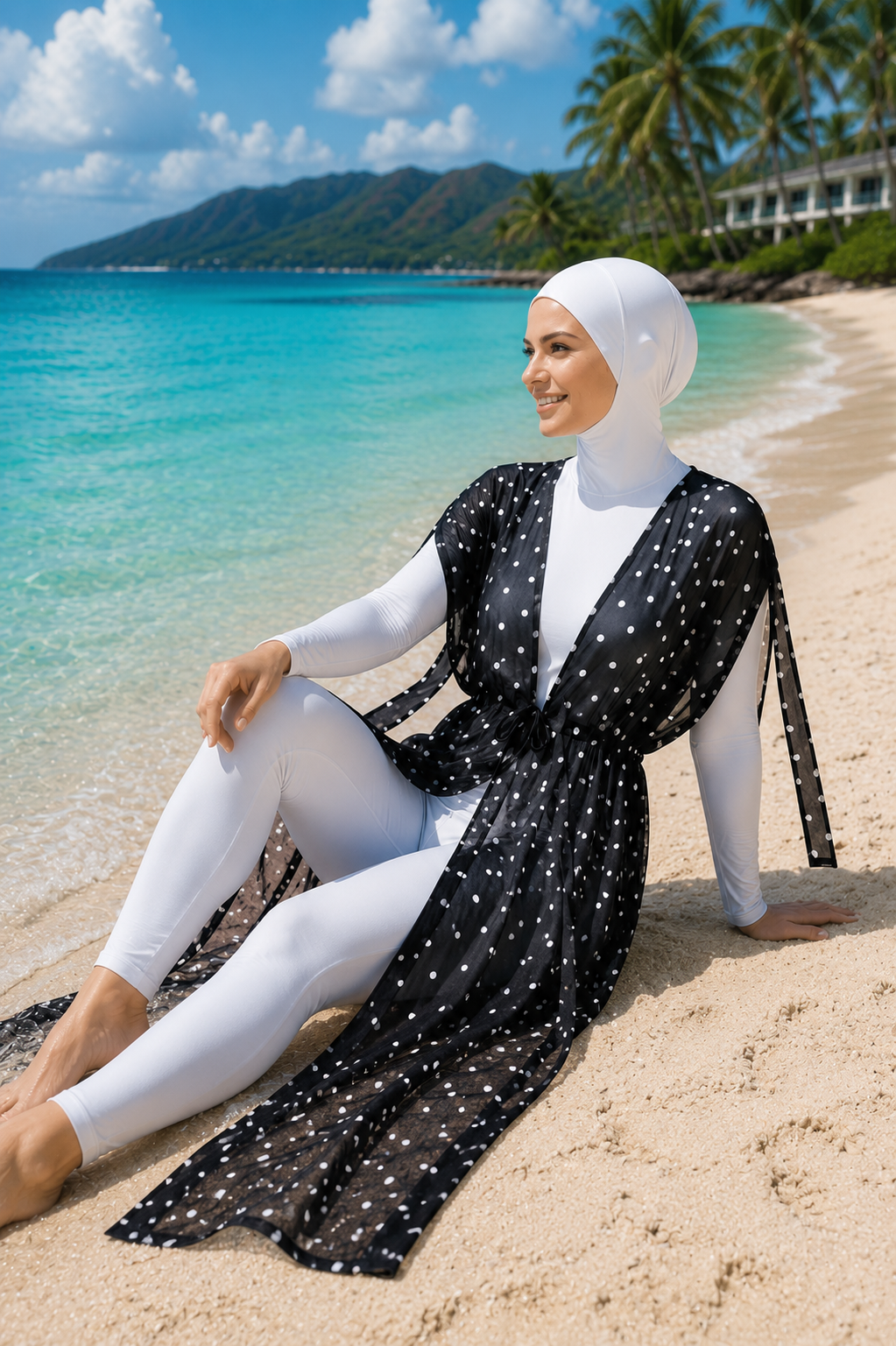 Adjustable Waist Printed Chiffon Long Pareo Black wholesale burkini - Hicabistan Turkey factory