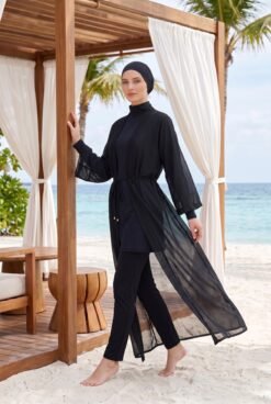 منظر بديل لـ Adjustable Waist Chiffon Long Pareo Black