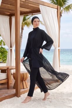 Adjustable Waist Chiffon Long Pareo Black