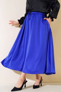 Belted Pleated Satin Skirt