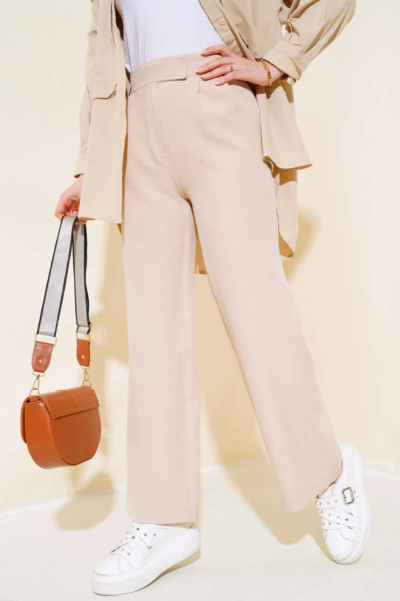 High-Waisted Wide-Leg Pants Beige