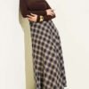 Plaid Flared Skirt with Zippered Waist Camel wholesale skirt view 2 - Hicabistan Turkey factory