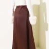 Zippered Satin Skirt Brown بالجملة skirt view 3 - Hicabistan مصنع تركيا