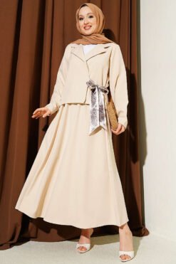 Belted Skirt Two-Piece Set Beige