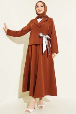 Belted Skirt Two-Piece Set Brown