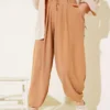 Drawstring Waist Harem Pants Camel - Image 2