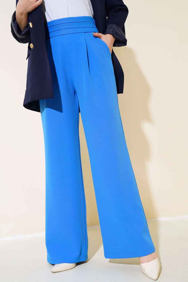 High-Waisted Triple-Layer Wide-Leg Trousers Blue