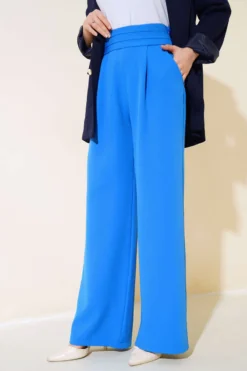 Alternative view of High-Waisted Triple-Layer Wide-Leg Trousers Blue