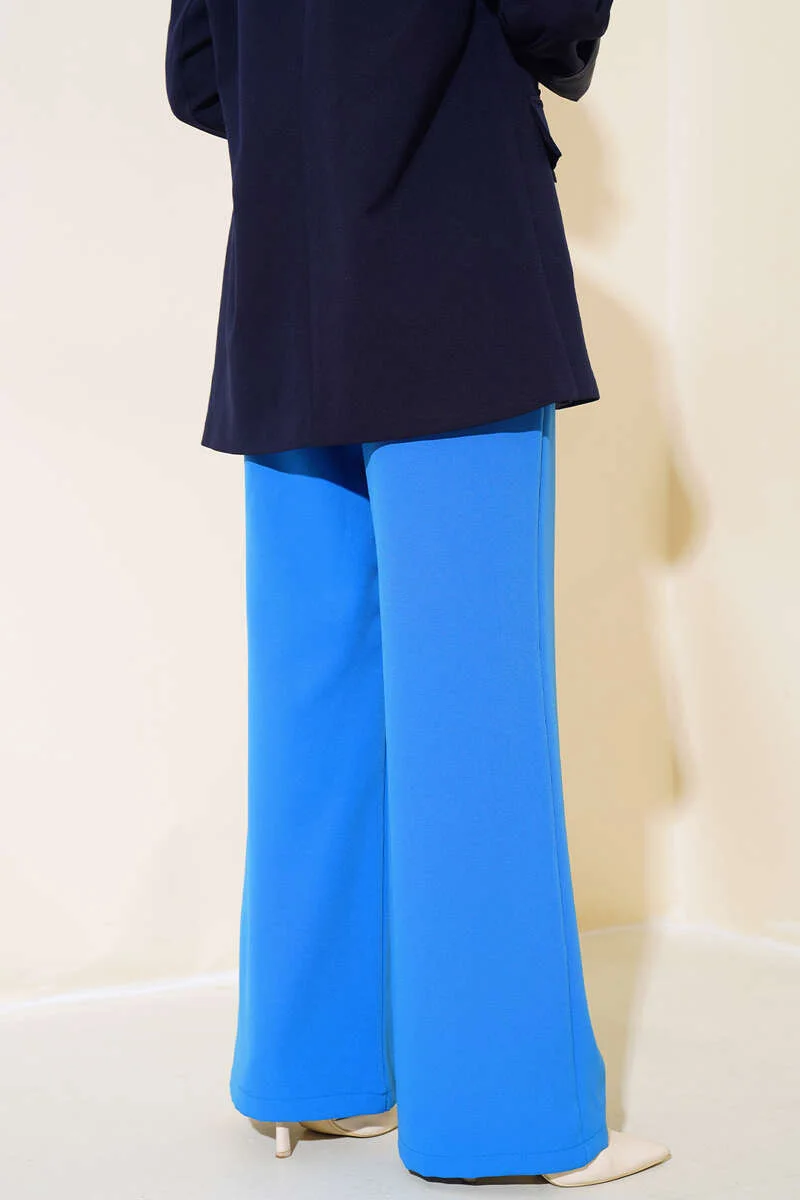 High-Waisted Triple-Layer Wide-Leg Trousers Blue - Image 3