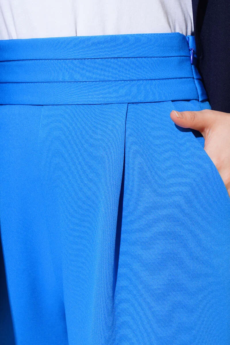 High-Waisted Triple-Layer Wide-Leg Trousers Blue - Image 4