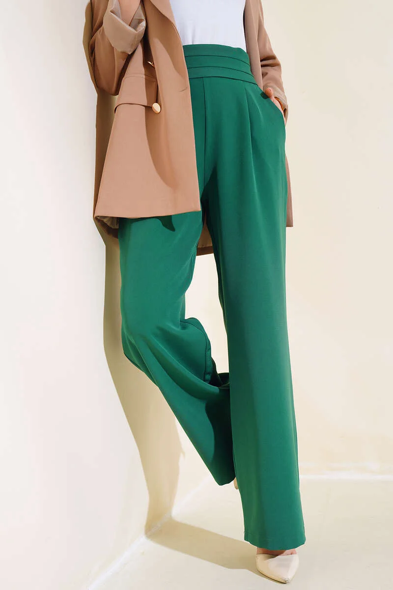 High-Waisted Triple-Layer Wide-Leg Trousers Green