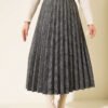 Belted Elastic Pleated Skirt Navy Blue