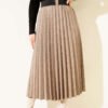 Belted Elastic Pleated Skirt Mink
