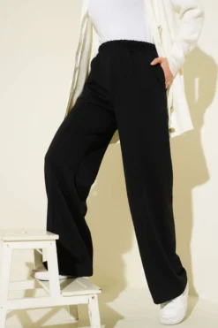 Elastic Waist Detail Culotte Pants Black