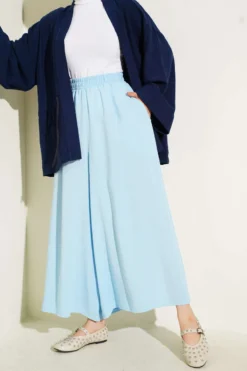Elastic Waist Detail Loose Pants Blue