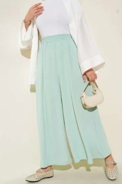 Elastic Waist Detail Loose Pants Mint