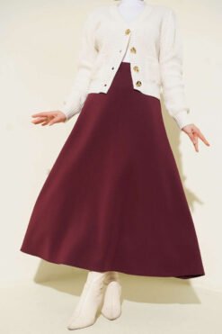 Elastic Waist Detail Flared Scuba Skirt Burgundy بالجملة skirt - Hicabistan مصنع تركيا