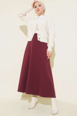 Elastic Waist Detail Flared Scuba Skirt Burgundy بالجملة skirt view 2 - Hicabistan مصنع تركيا