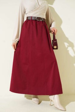Elastic Waist Basic Flared Skirt Burgundy Großhandel skirt - Hicabistan Türkei Fabrik