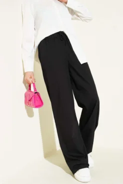 Basic Palazzo Pants with Elastic Waistband Black