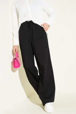 Alternative view of Basic Palazzo Pants with Elastic Waistband Black