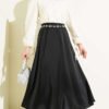 Elastic Waist Basic Satin Skirt Black all'ingrosso skirt view 2 - Hicabistan fabbrica Turchia