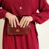 Elastic Waist Tree Bark Dress Burgundy all'ingrosso dress view 4 - Hicabistan fabbrica Turchia