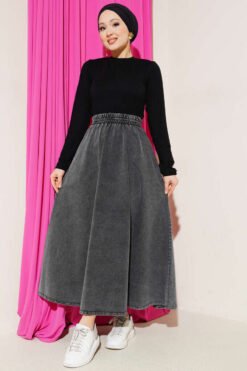 Vista alternativa de Elastic Waist Pocket Flared Denim Skirt