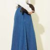 Elastic Waist Pocket Flared Denim Skirt Blue بالجملة skirt view 3 - Hicabistan مصنع تركيا