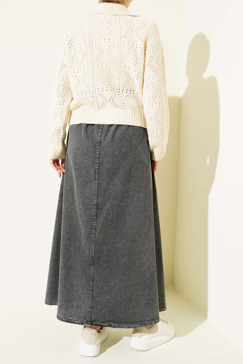Elastic Waist Pocket Denim Skirt بالجملة skirt view 3 - Hicabistan مصنع تركيا